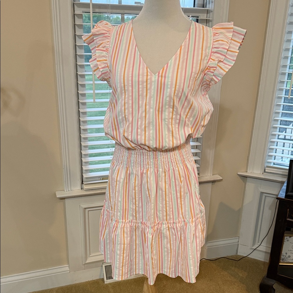 Vineyard Vines Pastel Multi-Stripe Ruffle Sleeve Dress
